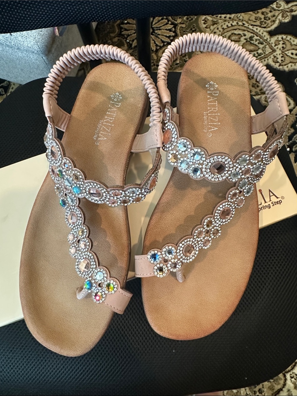Spring Step Pink Jeweled T-Strap Sandals